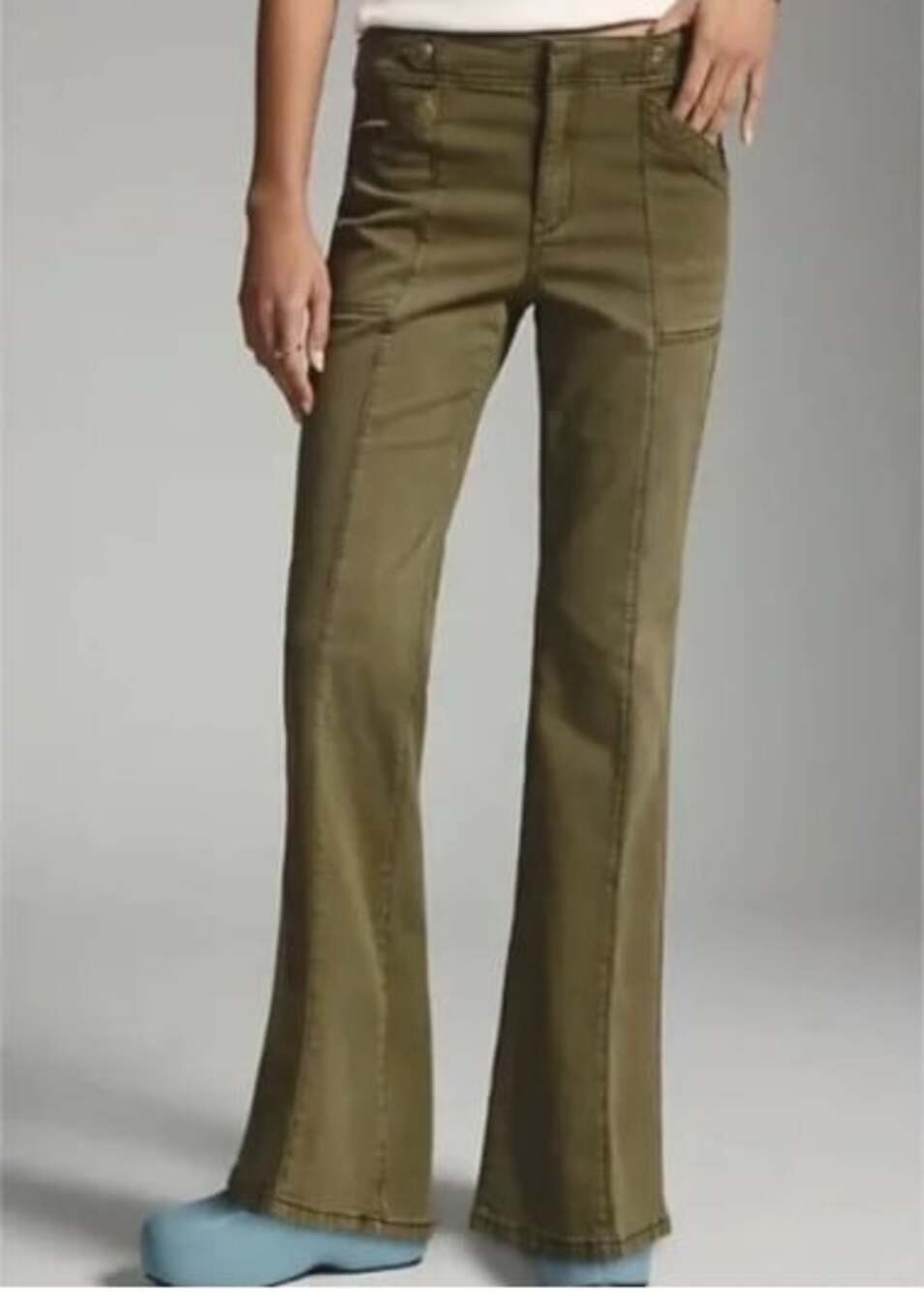 Pilcro Anthropologie Demilune Boot Pants Size 26 Olive Green Utility Wide Leg